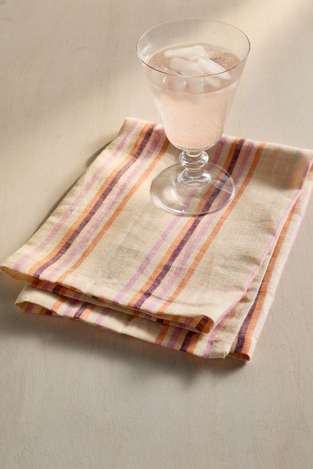Papaya Stripe Linen Napkin #1