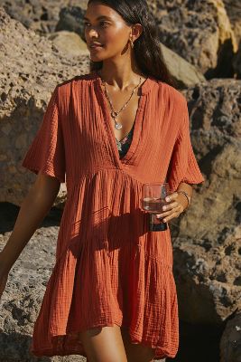 By Anthropologie The Kallie Flowy Tunic Dress In Brown