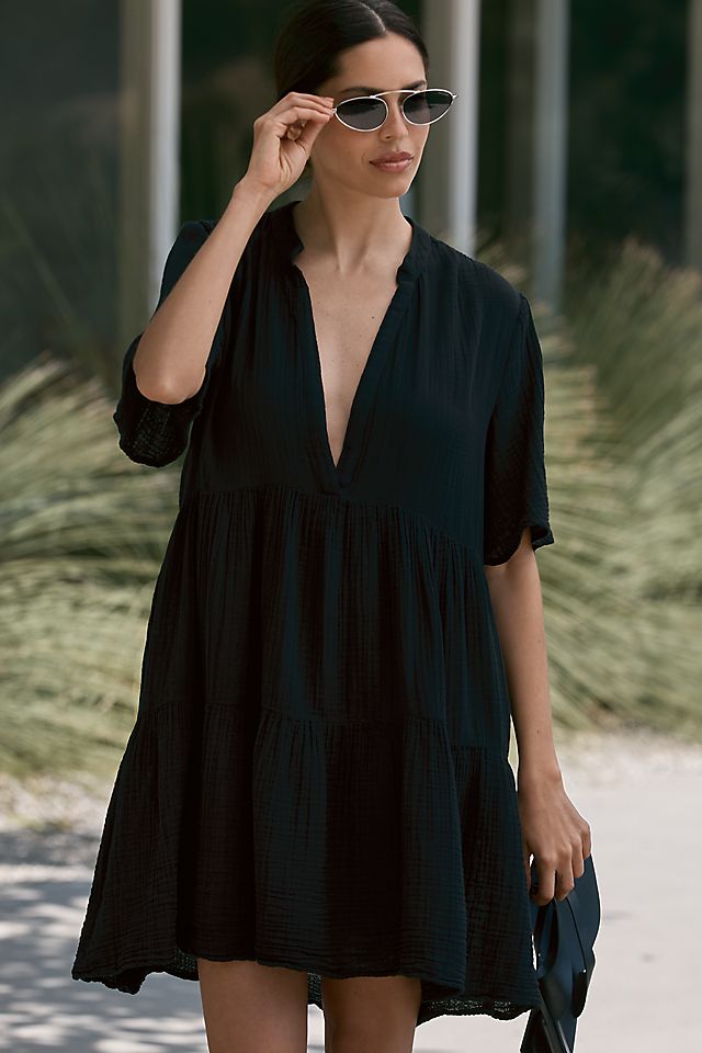 black tunic dress Yours Women's Plus Size Button Through Size 10 relaxed A Sail To Sable Flare Tunic
