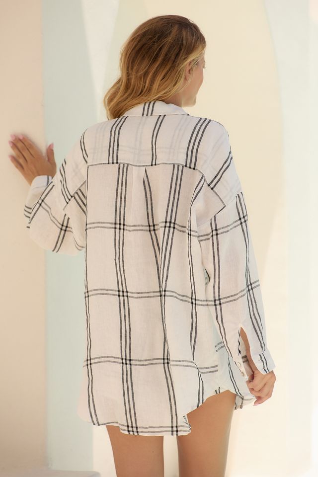 LSPACE Rio Linen Buttondown Tunic Top #1