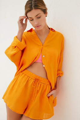 Shop L*space Linen Rio Shorts In Orange