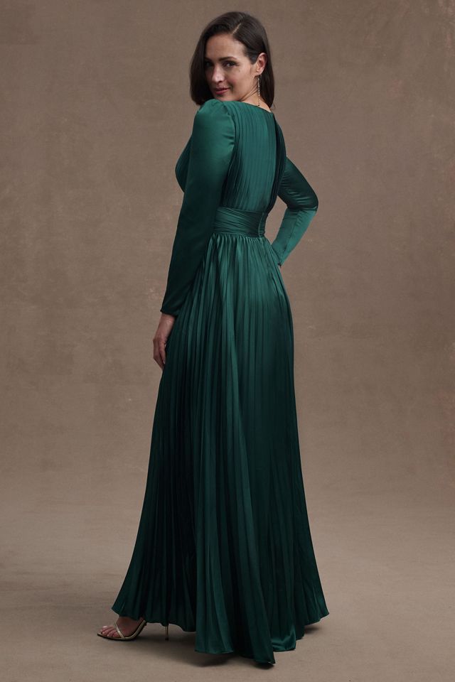 Mac Duggal Reese V-Neck Pleated Long-Sleeve Gown #2