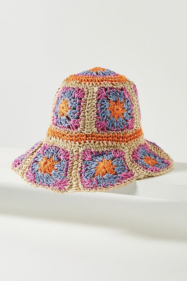 Crochet Granny Square Bucket Hat | Anthropologie display picture 3