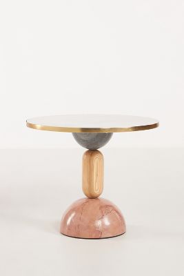 Erin Fetherston For Anthropologie Wood Marble Round Side Table In White