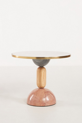 Erin Fetherston For Anthropologie Wood Marble Round Side Table In White