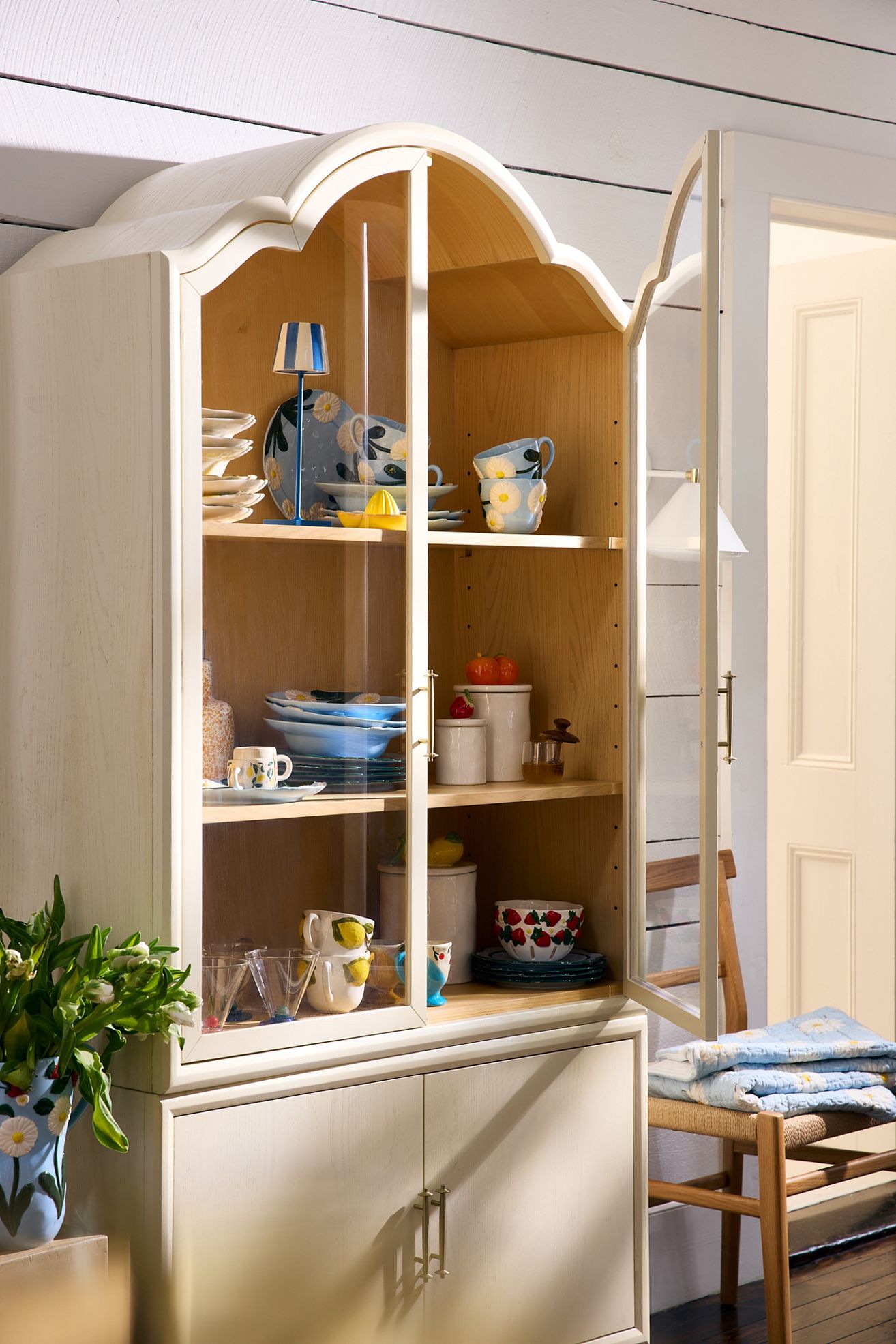 Livia Glass & Wood Storage Hutch - White, Standard, One Size
