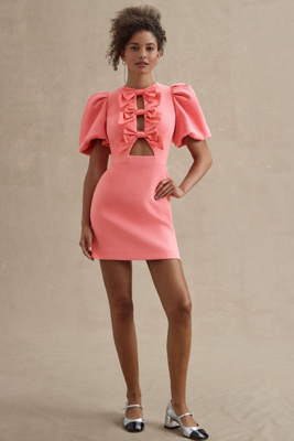 Rebecca Vallance Brittany Puff-Sleeve Bow Mini Dress