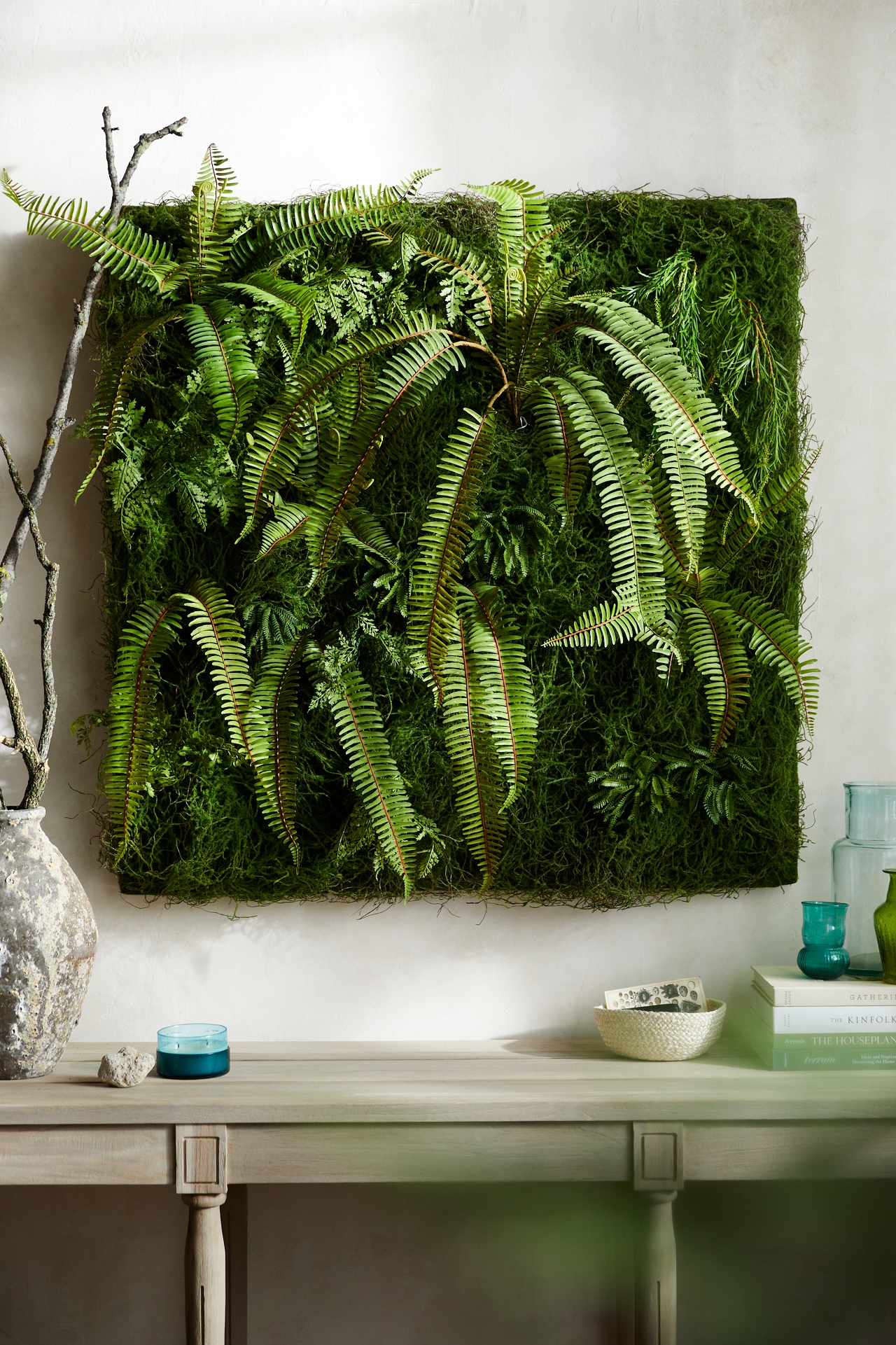 Faux Moss Wall with Ferns