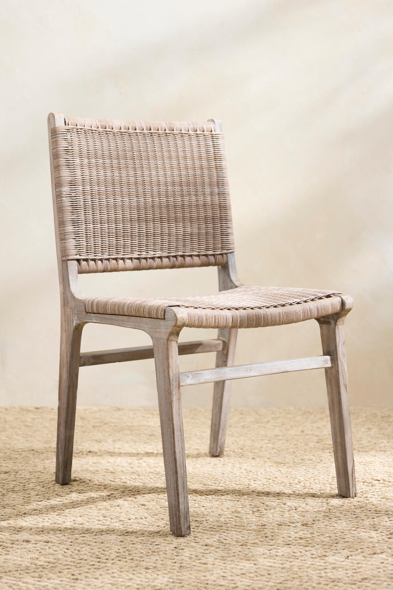 Wicker + Teak Side Chairs, Set of 2