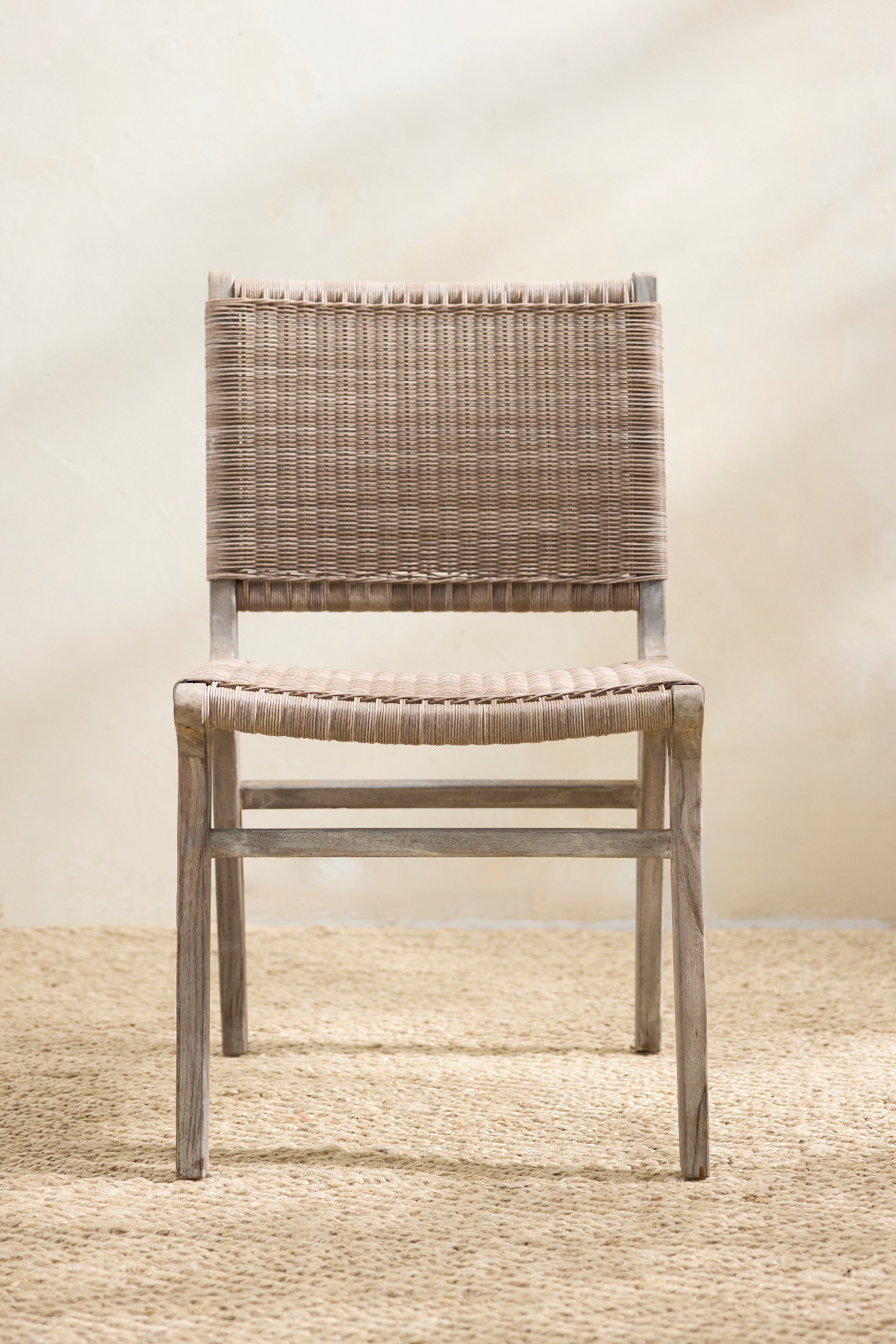 Wicker + Teak Side Chairs, Set of 2