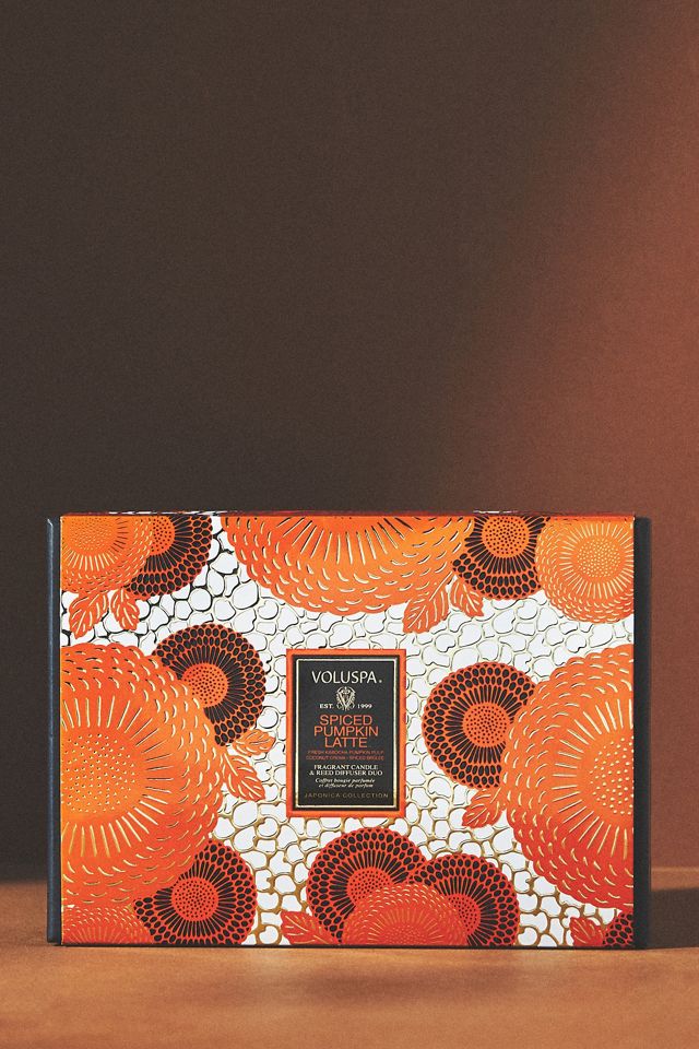 Voluspa Japonica Spiced Pumpkin Latte Glass Jar Candle & Reed Diffuser Set #1