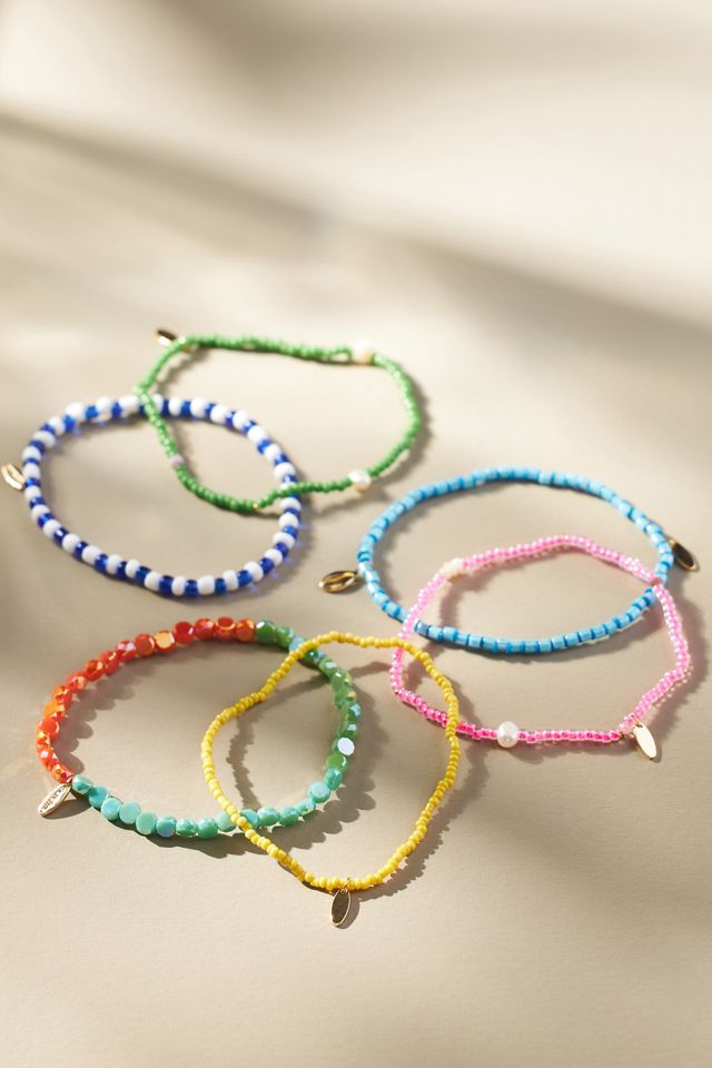Poppy Beaded Anklets, Set of 6 #1