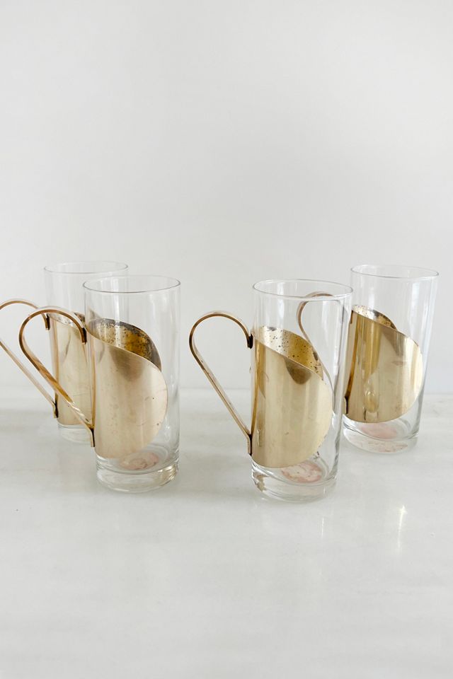 Old Flame Candle Co. Vintage MCM Brass Caged Glassware, Set of 4 #1