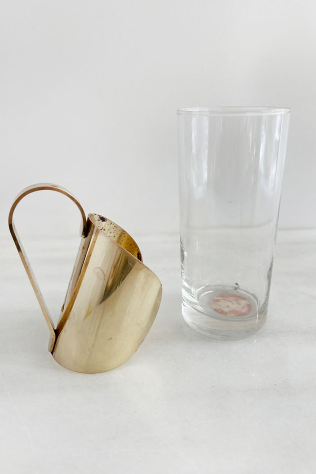 Old Flame Candle Co. Vintage MCM Brass Caged Glassware, Set of 4 #3