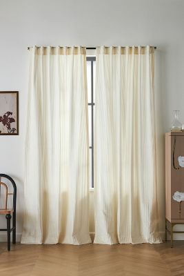 Anthropologie Fiora Ribbed Velvet Curtain By  In White Size 50x84