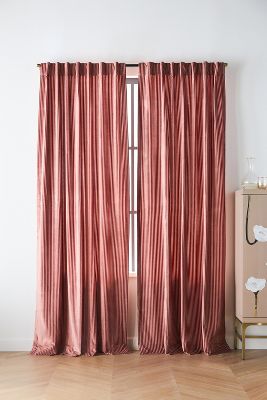 Anthropologie Fiora Ribbed Velvet Curtain By  In Purple Size 50x63