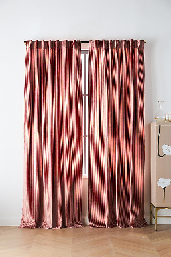 Anthropologie Fiora Ribbed Velvet Curtain By  In Purple Size 50" X 96"