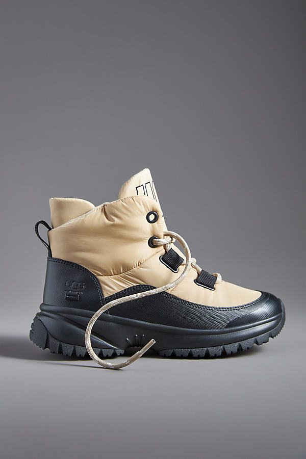 Shop Ugg Yose Puffer Lace-up Hiker Boots In Beige