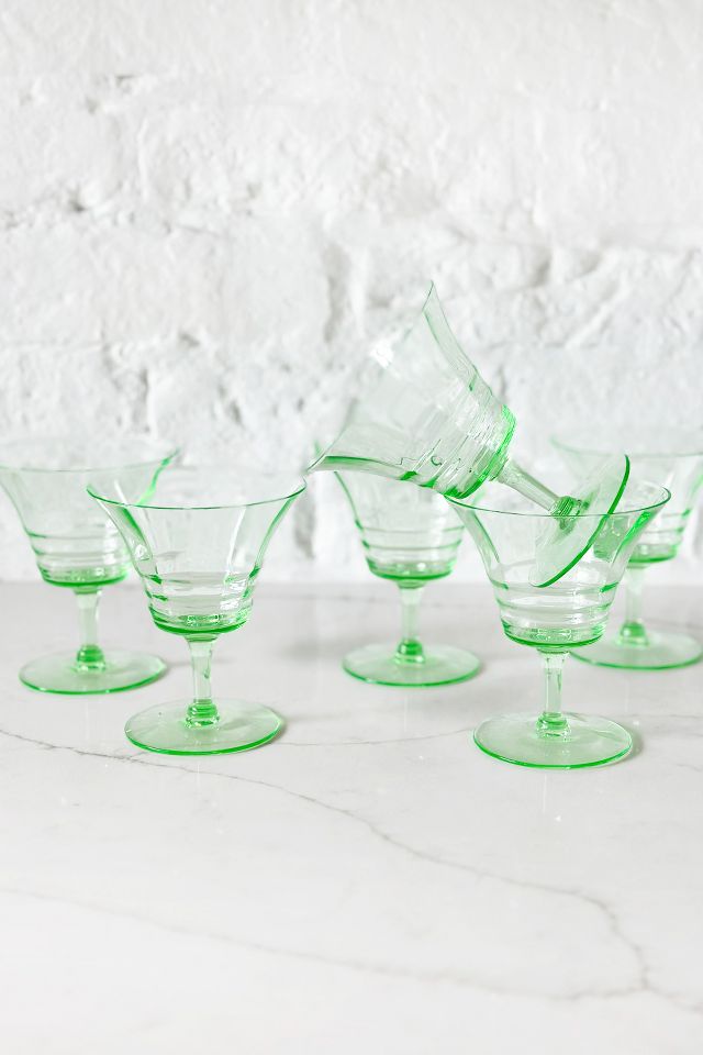 Old Flame Candle Co. Vintage Uranium Glass Coupes, Set of 6
