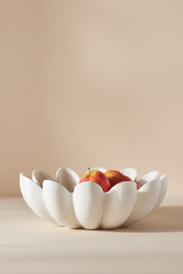 Anthropologie Ruffle Marble Decorative Bowl In White