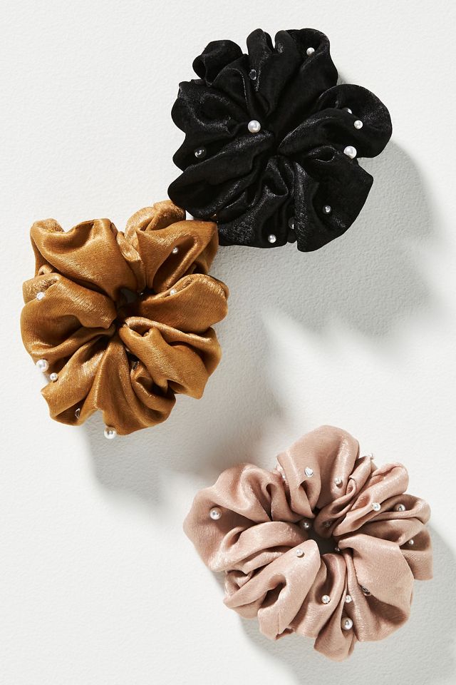Pearl Embellished Scrunchies, Set of 3 #1
