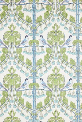 Anthropologie Birds & Cherries Wallpaper In Blue