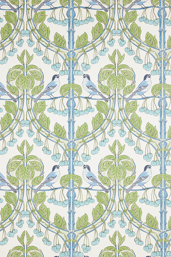Anthropologie Birds & Cherries Wallpaper In Blue