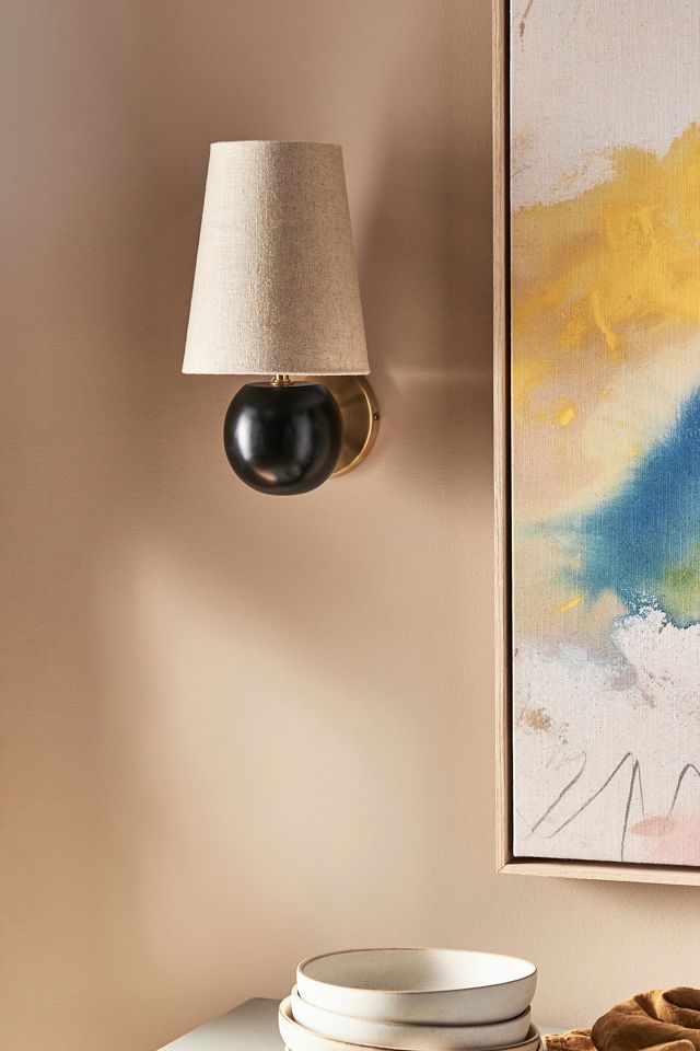 Regina Cotton Shade Mango Wood Sconce Wall Light #1