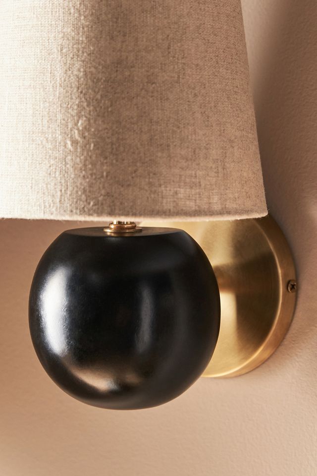 Regina Cotton Shade Mango Wood Sconce Wall Light #3