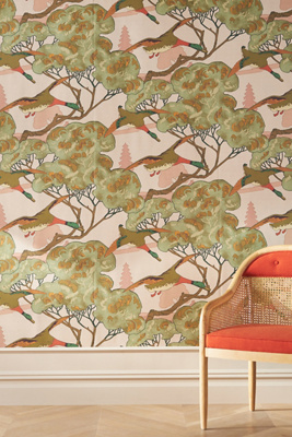 Anthropologie Grand Flying Ducks Wallpaper In Beige