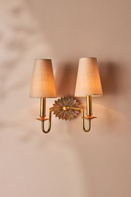 Demeter Feather Metal Shaded Double Sconce Wall Light