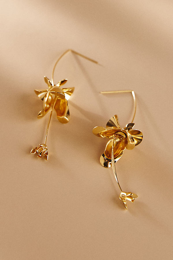 A.b. Ellie Mini Magnolia Stem Earrings In Gold
