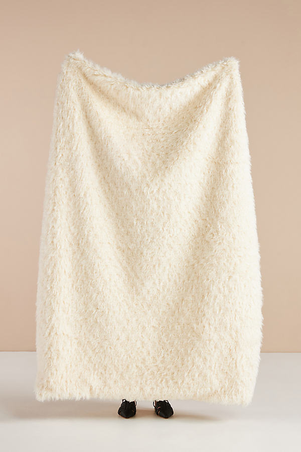 Anthropologie Faux Shearling Throw Blanket In White
