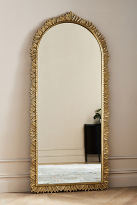 Anthropologie Demeter Arch Brass Leaning Floor Mirror In Brown