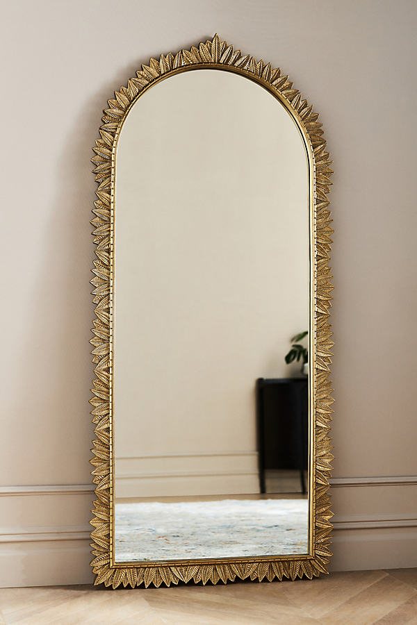 Anthropologie Demeter Arch Brass Leaning Floor Mirror In Brown