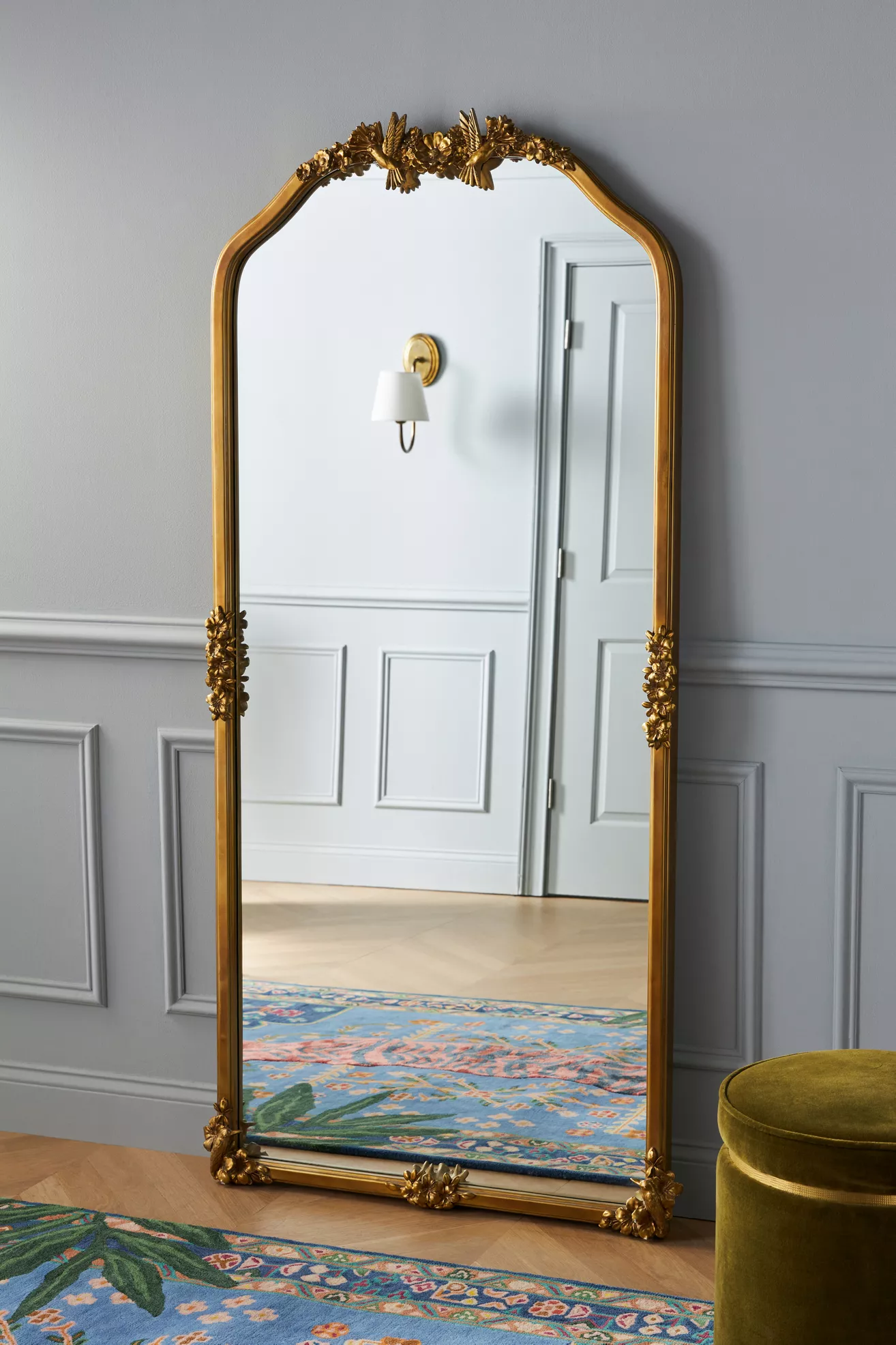 Luisa Hummingbird Gilded Flower Floor Mirror
