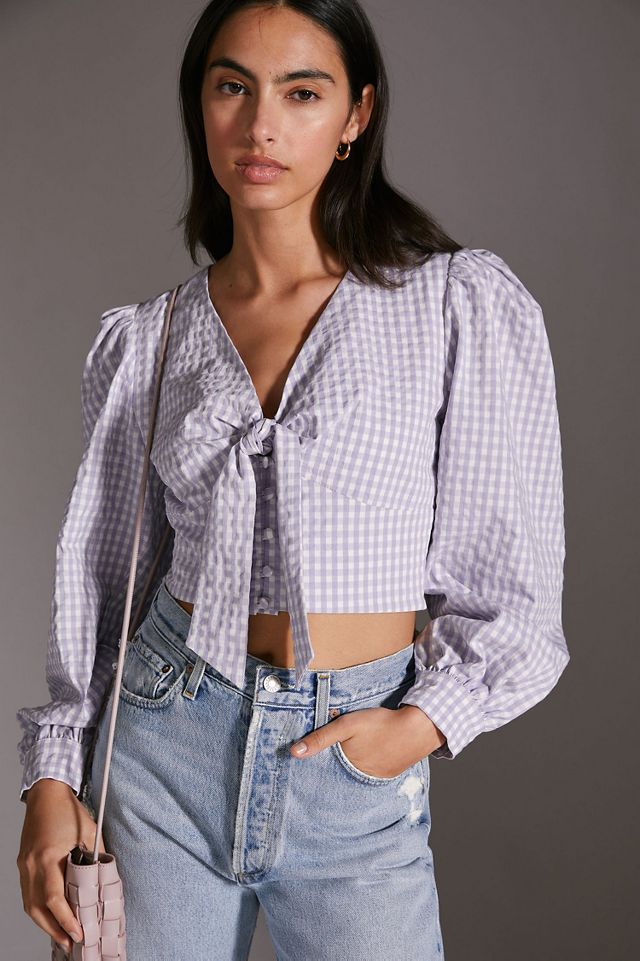 Maeve Cropped Gingham Blouse