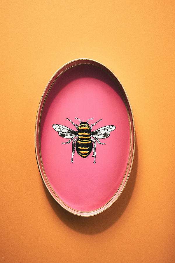 Les Ottomans Handpainted Bee Tray In Pink