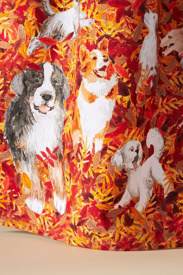 Dogs in Leaves Dish Towel #1