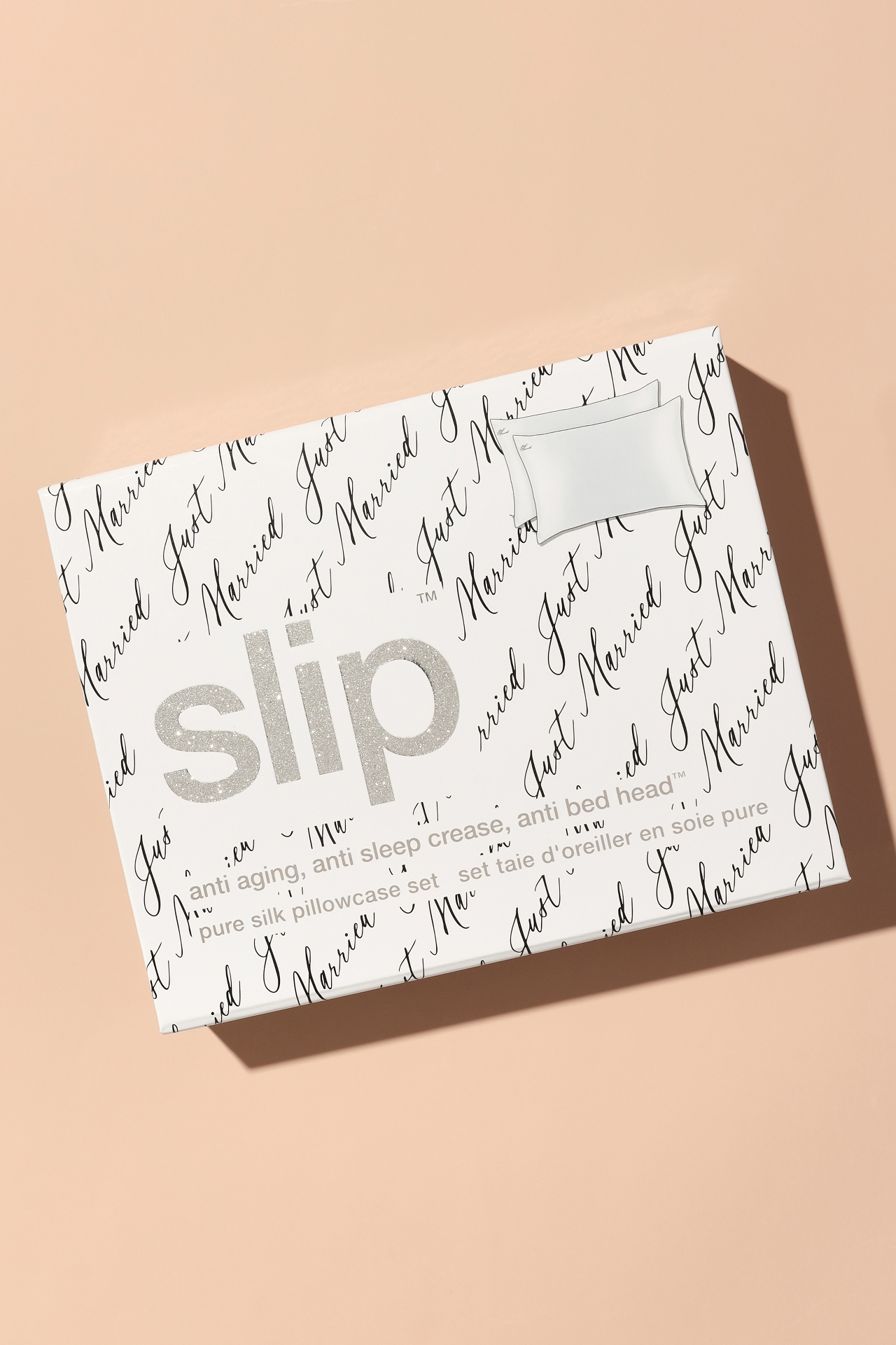 Slip Silk Just Married Queen Pillowcase Set