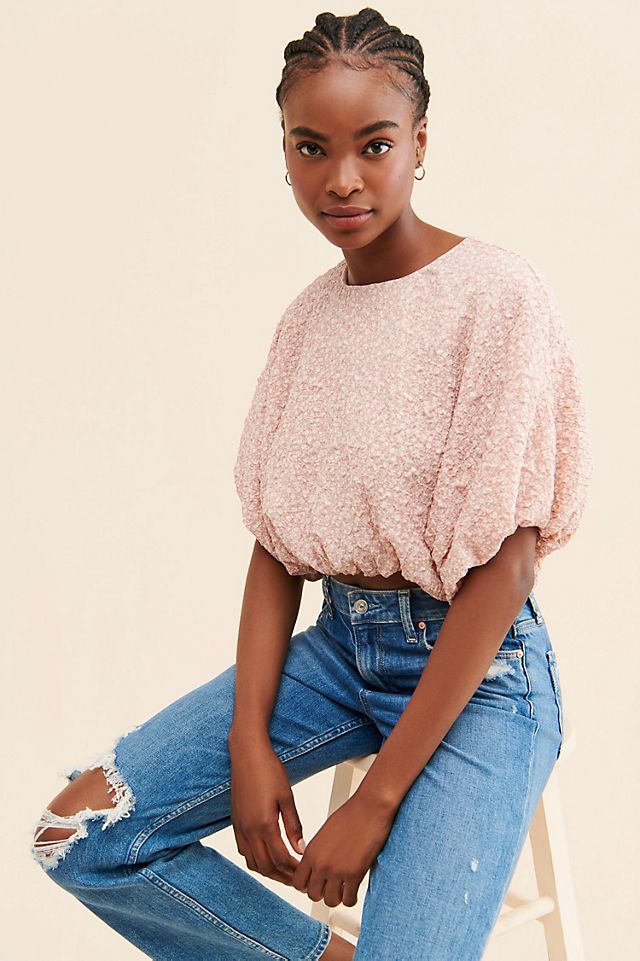 English Factory Cotton Candy Cropped Blouse | Anthropologie