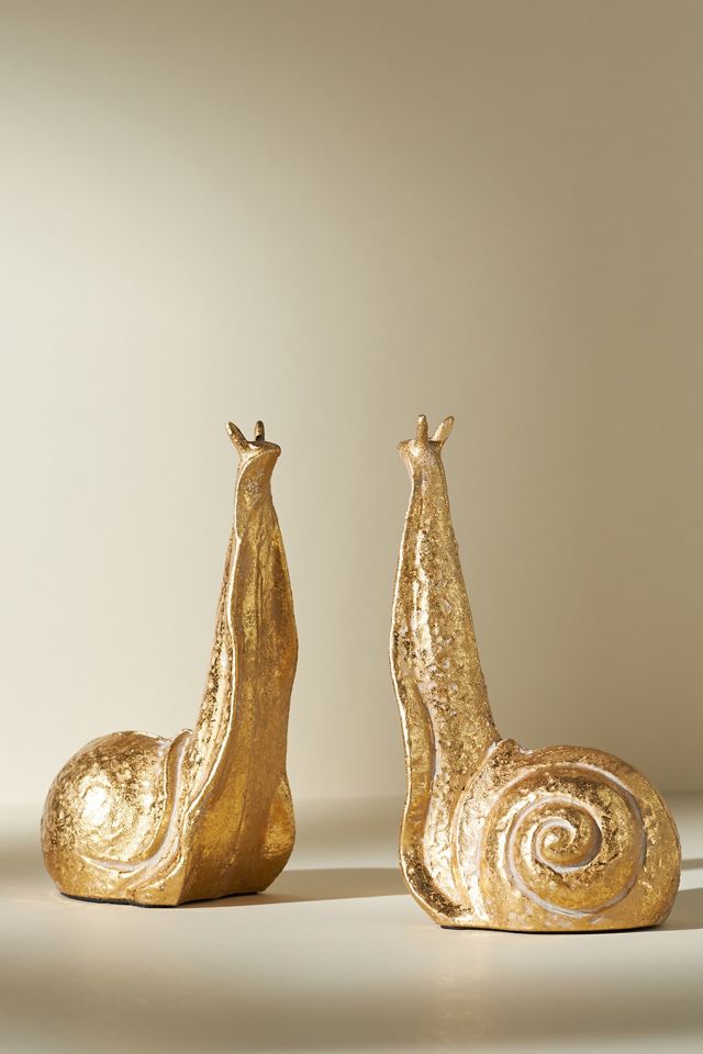 Gold Gilded Snail Bookends #1