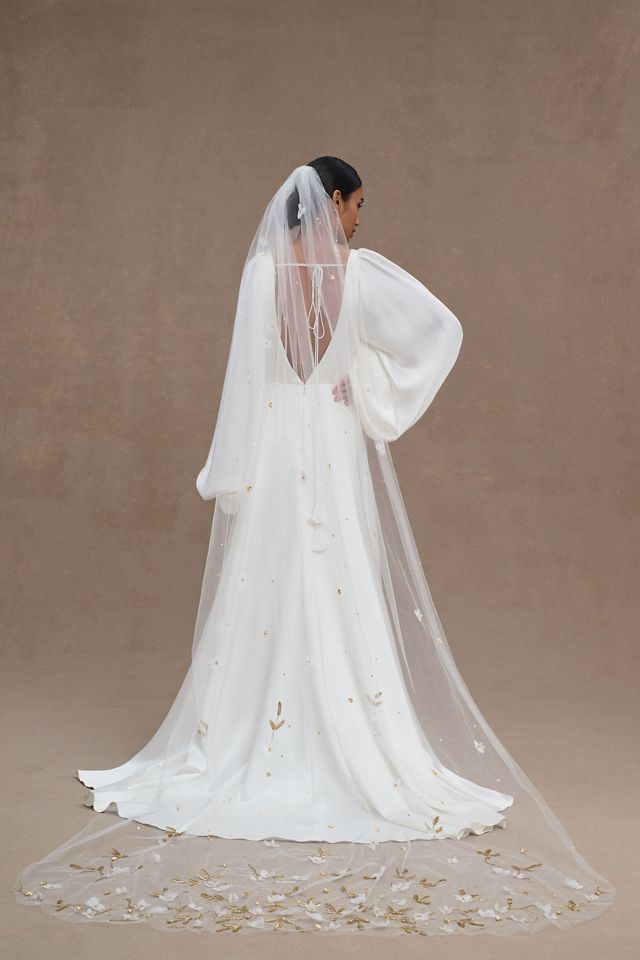 Twigs & Honey Embroidered Floral Cathedral Veil | Anthropologie display picture 2