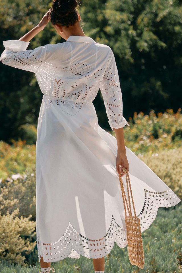 Hemant & Nandita Eyelet Midi Shirt Dress #1