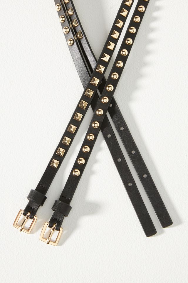 NWT By Anthropologie  BlacknFaux-Leather Studded Belt M/L Double Studded Belt | Anthropologie main image 3