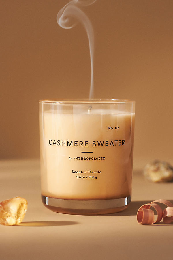Anthropologie Recollection Cashmere Sweater Glass Jar Candle In Beige