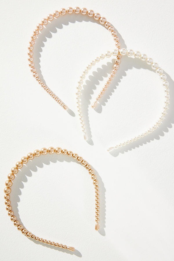 By Anthropologie Set Of Three Pearl Headbands In White
