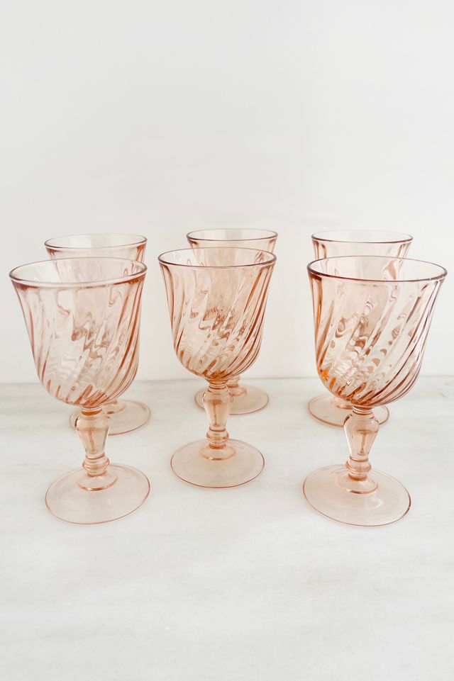 Old Flame Candle Co. Vintage Pink French Arcoroc Wine Glasses, Set of 6 #1