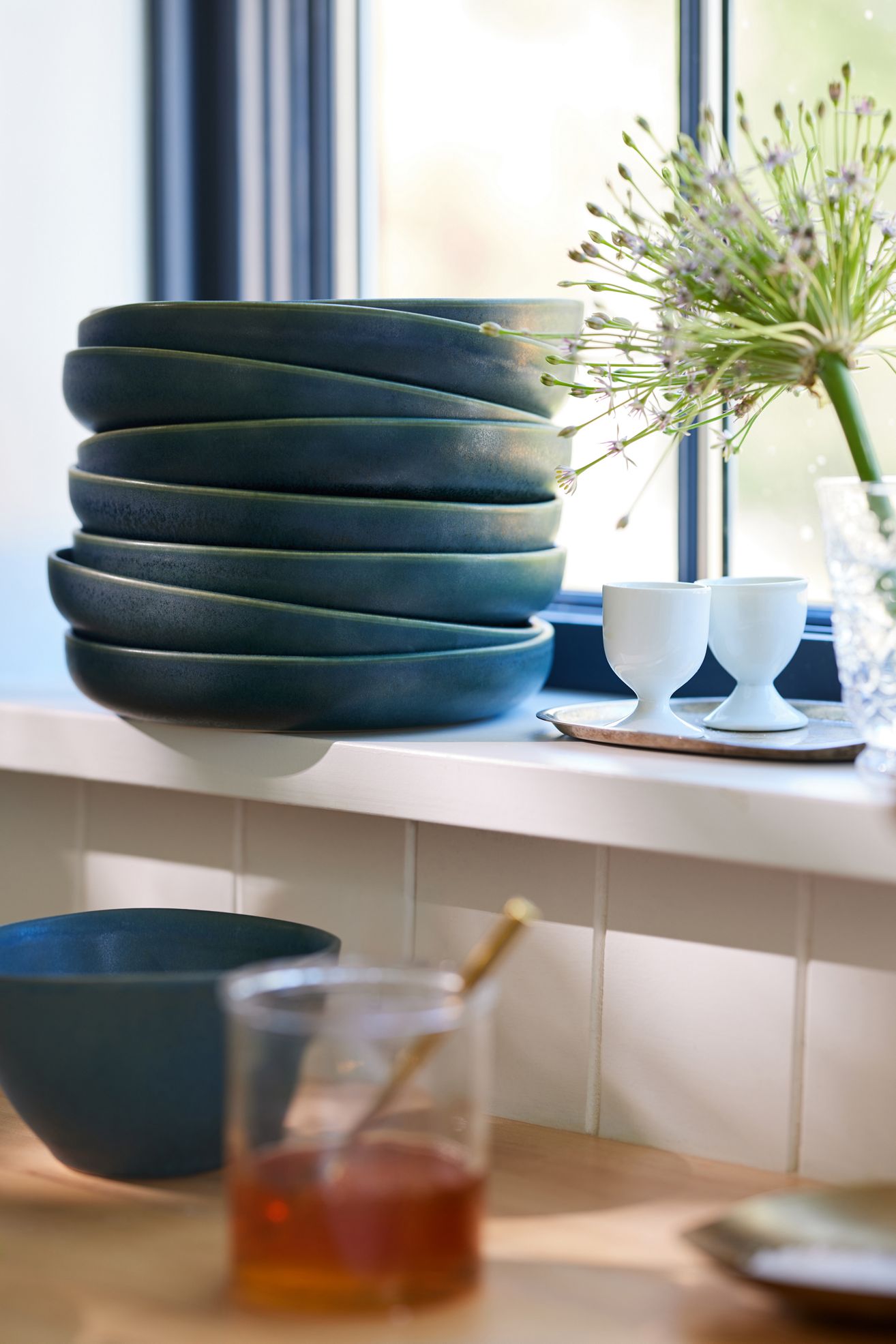 The Jasper Portuguese Stoneware Pasta Bowls, Set of 4 - Dark Turquoise, Standard, Set Of 4