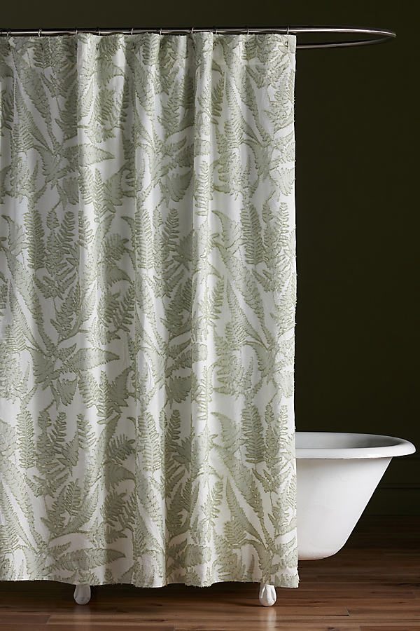 Anthropologie Lucretia Jacquard Cotton Shower Curtain In Green